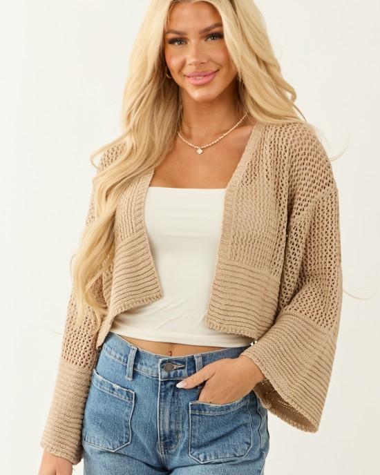 Camel Open Front Long Sleeve Knit Cardigan Camel Open Front Long Sleeve Knit Cardigan