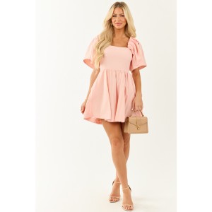 Tea Rose Flutter Sleeve Flowy Skirt Cotton Mini Dress