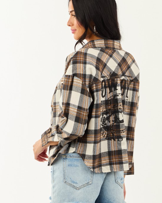 Coconut Cowboy Back Graphic Long Sleeve Plaid Shirt