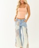 POL Medium Wash Patchwork Wide Leg Cargo Pants
