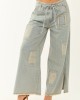 POL Powder Blue Railroad Stripe Wide Patchwork Pants POL Powder Blue Railroad Stripe Wide Patchwork Pants
