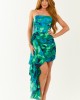 Jade Abstract Side Sash Strapless Pleated Mini Dress