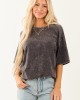 Black Acid Wash Relaxed Cotton Short Sleeve Top Black Acid Wash Relaxed Cotton Short Sleeve Top