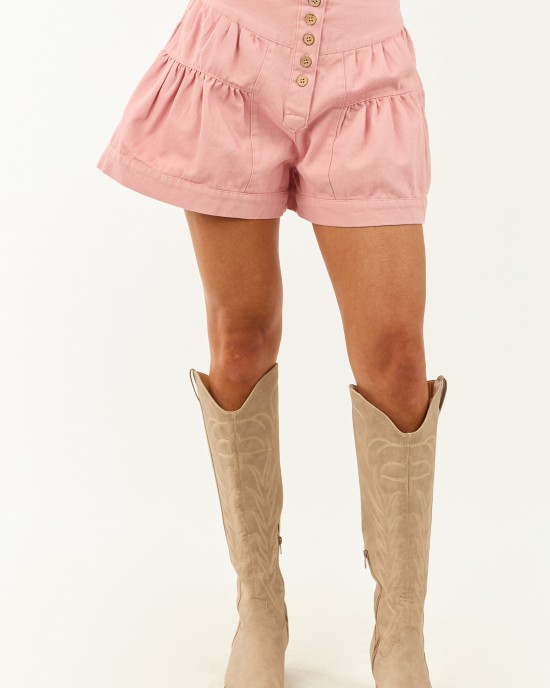 Cherry Blossom High Rise Denim Button Fly Shorts