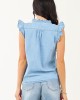 Light Wash Chambray Layered Ruffle Cap Sleeve Top Light Wash Chambray Layered Ruffle Cap Sleeve Top