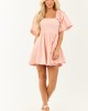 Tea Rose Flutter Sleeve Flowy Skirt Cotton Mini Dress