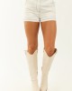 Off White High Waisted Contrast Stitch Denim Shorts