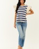 Navy and Cream Striped Ruffle Sleeve Top