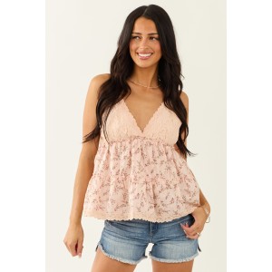 POL Cherry Blossom Floral Print Lace Bust Tank Top