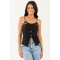 Black Button Down Front Slit Lace Cami Top