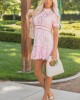 Carnation Eyelash Lace Overlay Mock Neck Mini Dress