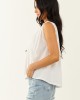 Off White Ruched Shoulder V Neck Relaxed Tank Top