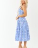 Cornflower Floral Embroidered Waist Tie Midi Dress