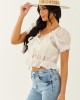 Off White Sheer Lace Cotton Tie Front Top