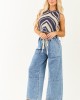 Navy and Cream Chevron Crochet Crop Tank Top