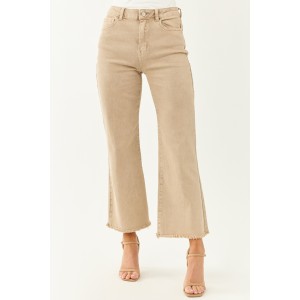 Beige Stretchy Acid Wash Bootcut Jeans