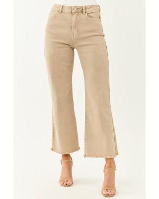 Beige Stretchy Acid Wash Bootcut Jeans