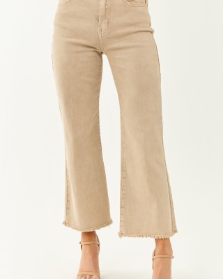 Beige Stretchy Acid Wash Bootcut Jeans