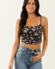 Black Floral Print Velvet Cropped Tank Top