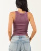 Plum Ribbed Stretchy Knit Washed Tank Top