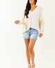 POL Off White and Cream Contrast Knit Relaxed Top