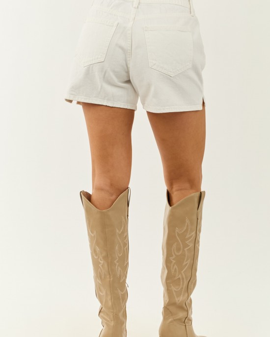 Off White Smocked Waist High Rise Jean Shorts