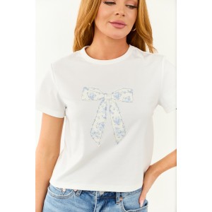 Off White Bow Patch Graphic Short Sleeve Top