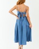 Medium Wash Chambray Denim Open Back Midi Dress