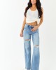 Risen Medium Wash Distressed Stretchy Wide Leg Jeans Risen Medium Wash Distressed Stretchy Wide Leg Jeans