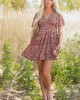 Sepia Floral Print Smocked Tiered Mini Dress Sepia Floral Print Smocked Tiered Mini Dress