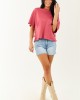 Marsala Half Sleeve Cotton Back Fringe Top