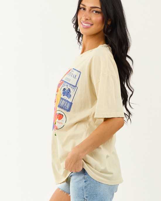 Almond Fruit Sticker Graphic Distressed Cotton Tee Almond Fruit Sticker Graphic Distressed Cotton Tee