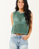 Pine Acid Wash Open Knit Cropped Tank Top