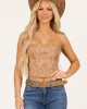 Light Cognac Faux Leather Western Corset Top