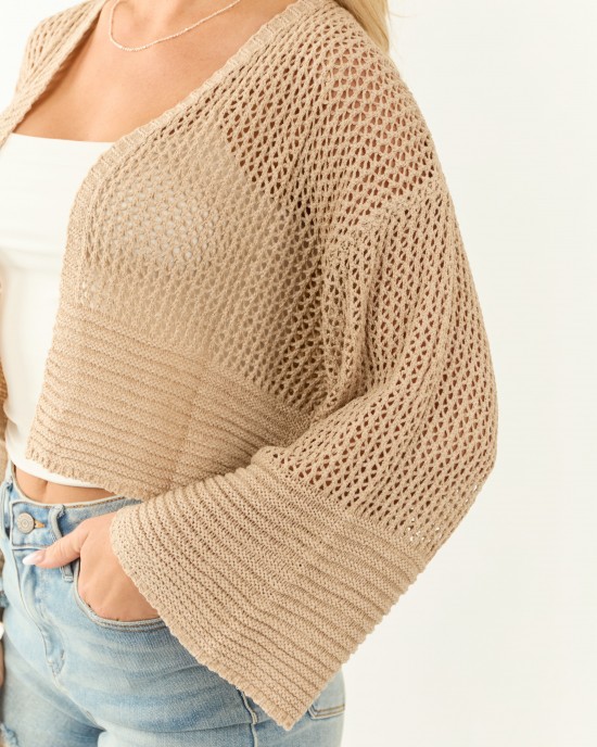 Camel Open Front Long Sleeve Knit Cardigan Camel Open Front Long Sleeve Knit Cardigan