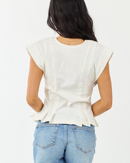 Vanilla Pleated Hem Button Up Cap Sleeve Top Vanilla Pleated Hem Button Up Cap Sleeve Top