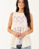 POL Cream Floral Patchwork Fringe Textured Tank Top POL Cream Floral Patchwork Fringe Textured Tank Top