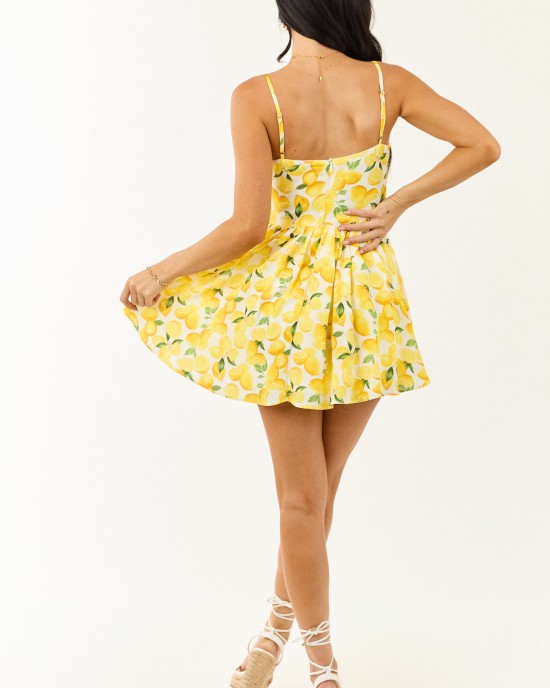 Sunshine Lemon Print Sleeveless Mini Dress