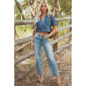 Mica Denim Light Wash Raw Hem Straight Jeans