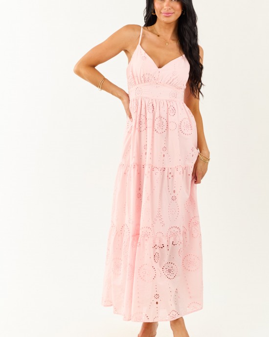Carnation Floral Eyelet Sleeveless Cotton Maxi Dress