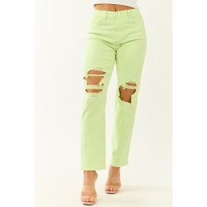 Mica Denim Neon Lime Straight Leg Stretchy Jeans