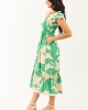 Kelly Green and Cream Floral Print Smocked Midi Dress Kelly Green and Cream Floral Print Smocked Midi Dress