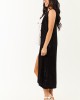 Black Open Knit Gold Buttoned Cotton Duster Vest