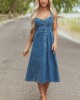 Medium Wash Button Down Sleeveless Denim Midi Dress