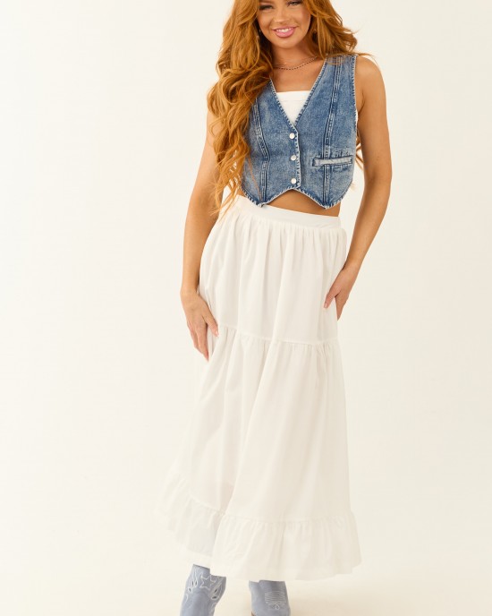 Medium Wash Vintage Denim Button Up Vest