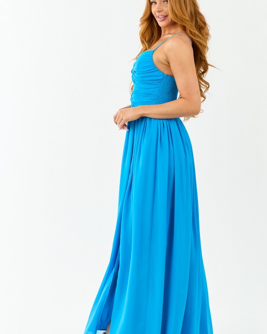 Azure Flowy Chiffon Front Twist Maxi Dress
