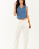 Medium Wash Princess Seam Button Up Denim Vest