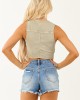 Sage Washed Denim Cropped Button Down Vest Sage Washed Denim Cropped Button Down Vest