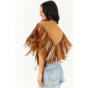 Brown Sugar Faux Suede Studded Fringe Shawl