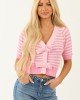 Bubblegum and Ivory Striped Half Sleeve Cardigan